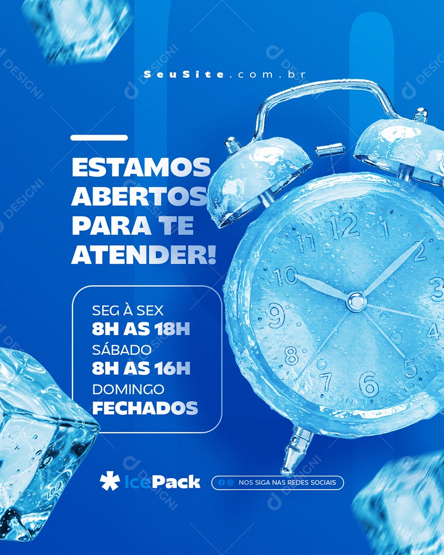 Loja de Gelo Estamos Abertos para Te Atender Social Media PSD Editável