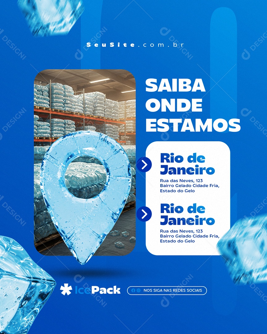 Loja de Gelo Saiba Onde Estamos Social Media PSD Editável