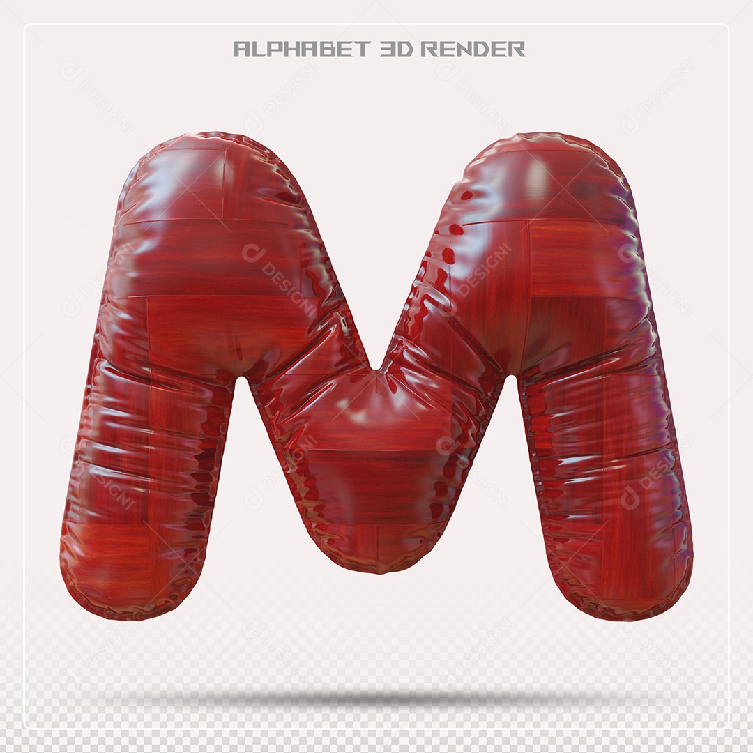 Elemento 3D Letra M Vermelha para Composição PSD