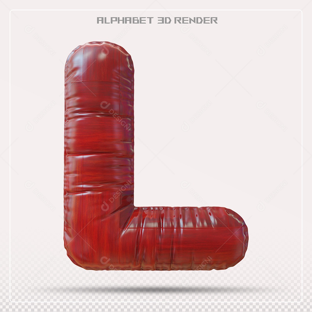 Elemento 3D Letra L Vermelha para Composição PSD