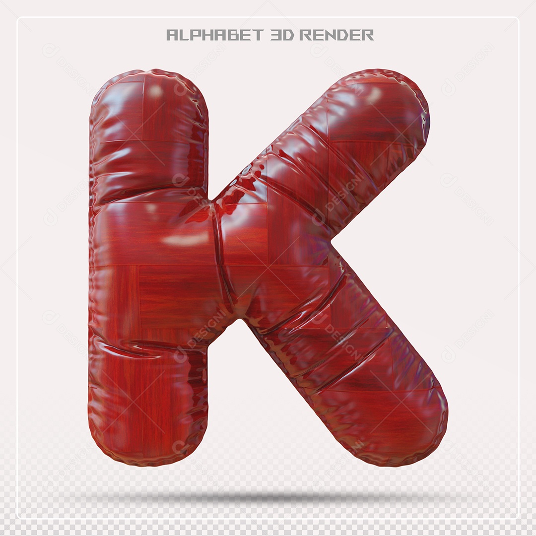 Elemento 3D Letra K Vermelha para Composição PSD