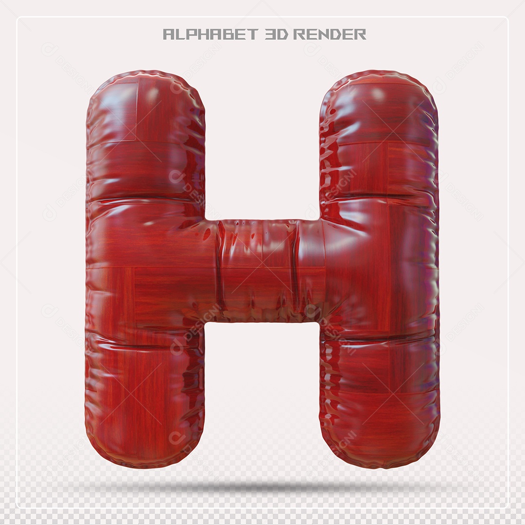 Elemento 3D Letra H Vermelha para Composição PSD