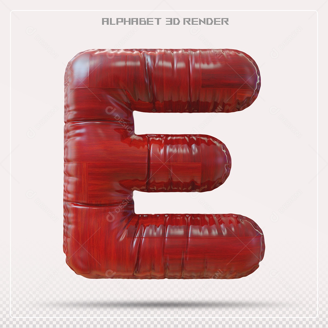 Elemento 3D Letra E Vermelha para Composição PSD