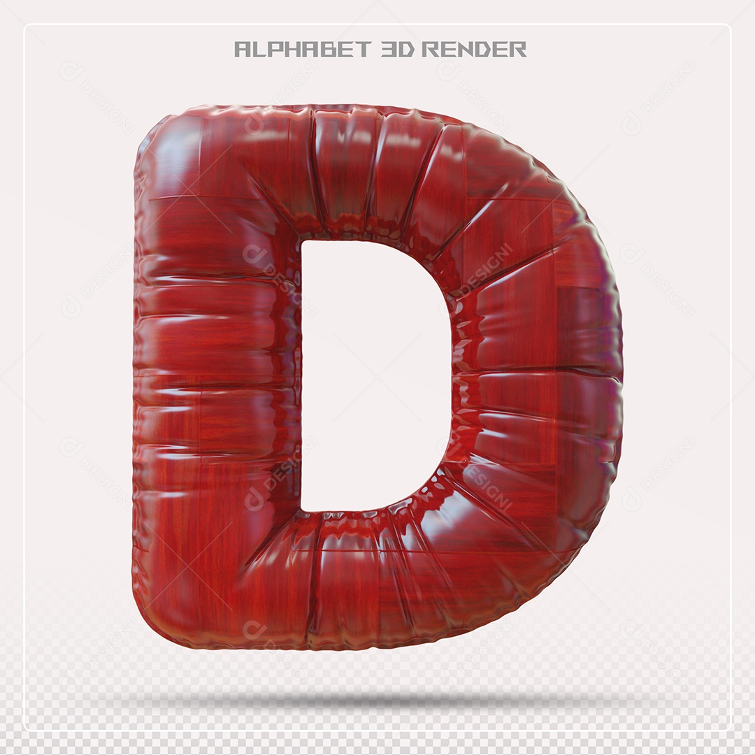 Elemento 3D Letra D Vermelha para Composição PSD