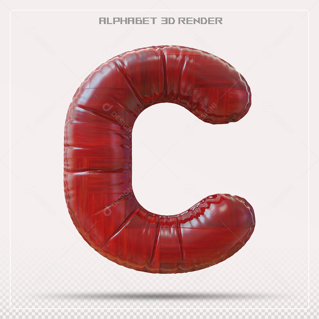 Elemento 3D Letra C Vermelha para Composição PSD