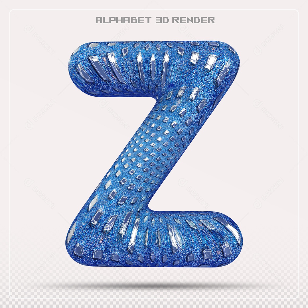 Elemento 3D Letra Z Azul para Composição PSD