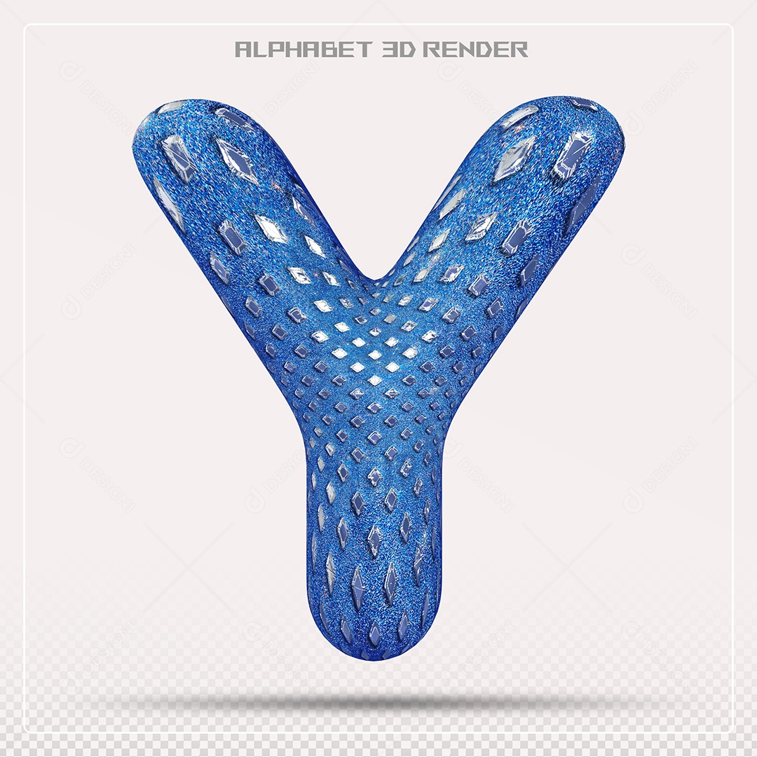 Elemento 3D Letra Y Azul para Composição PSD