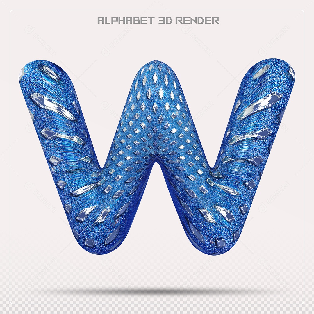 Elemento 3D Letra W Azul para Composição PSD
