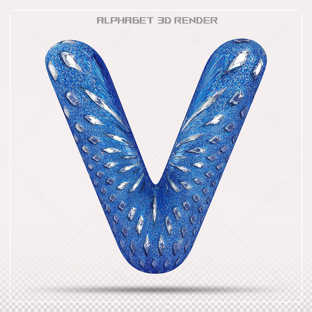 Elemento 3D Letra V Azul para Composição PSD