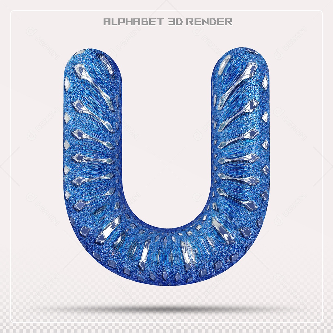 Elemento 3D Letra U Azul para Composição PSD