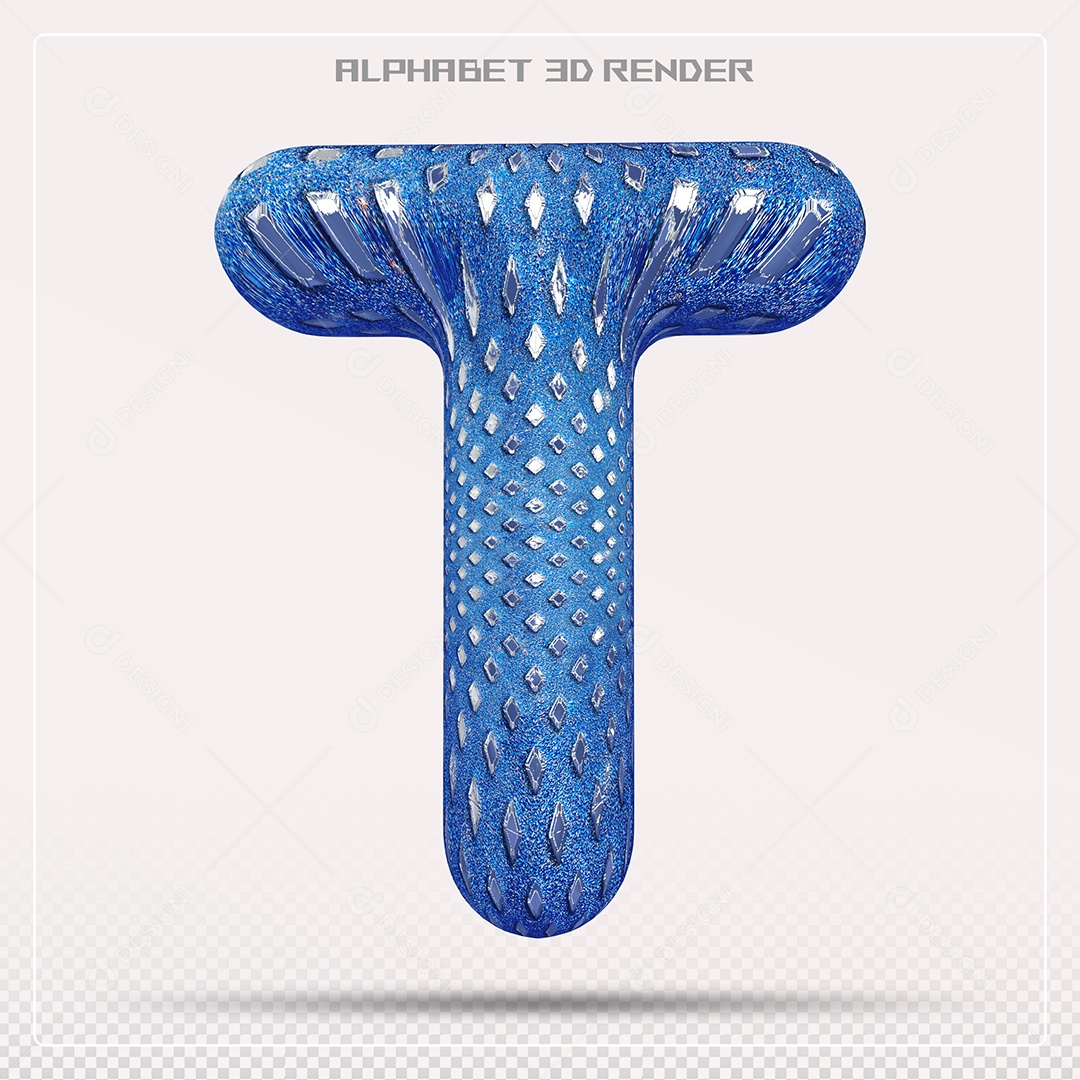 Elemento 3D Letra T Azul para Composição PSD