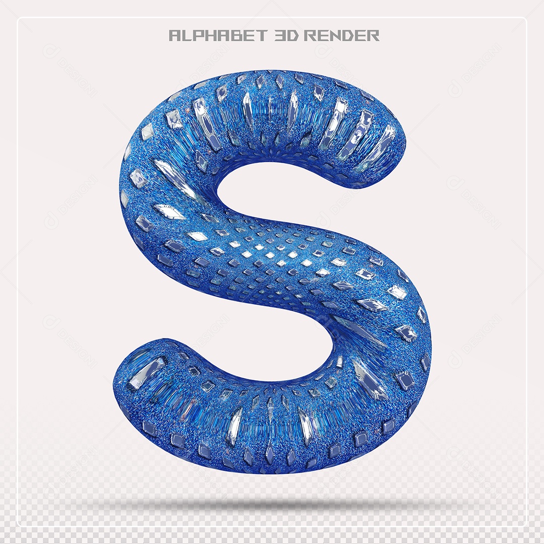 Elemento 3D Letra S Azul para Composição PSD