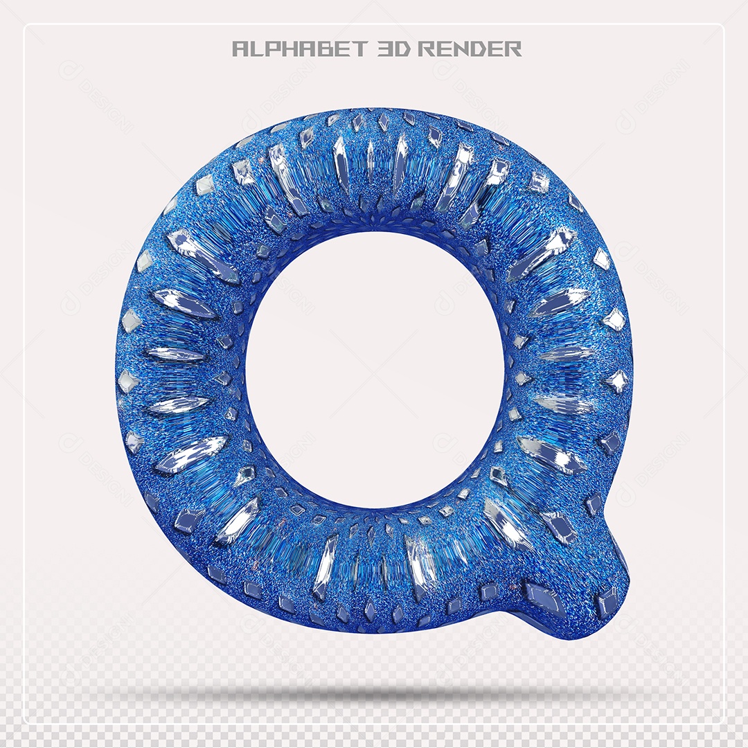 Elemento 3D Letra Q Azul para Composição PSD