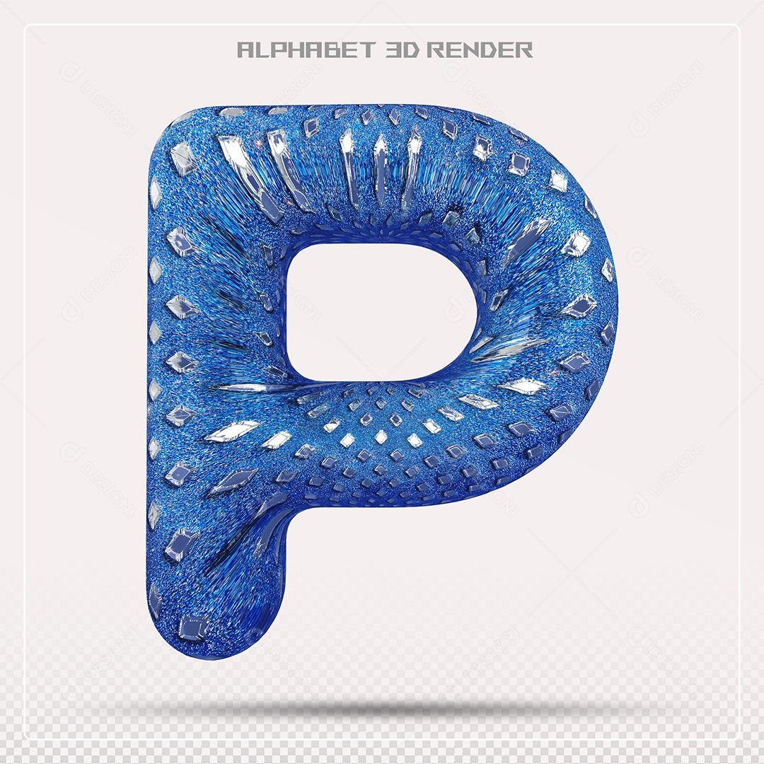 Elemento 3D Letra P Azul para Composição PSD