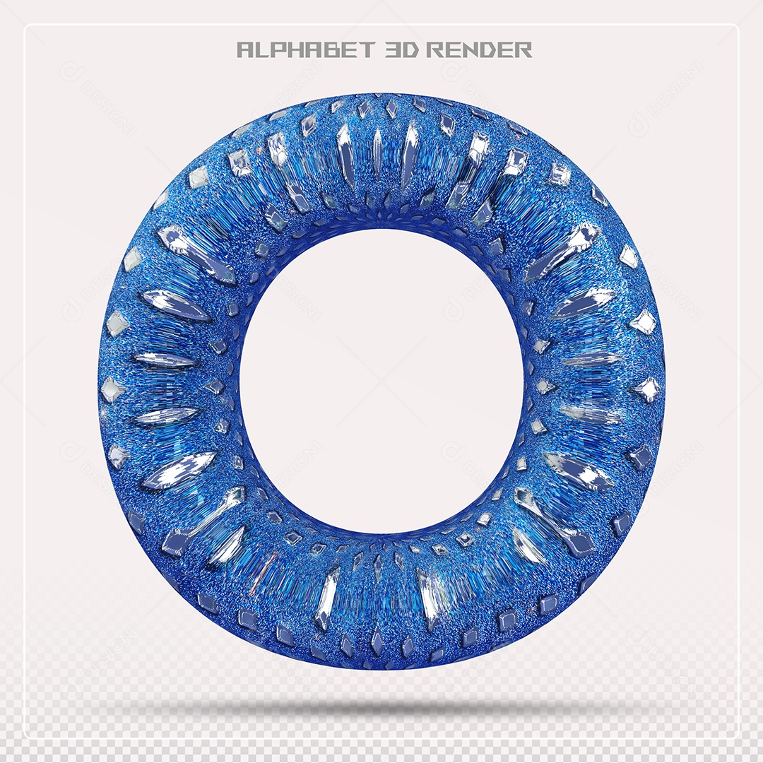 Elemento 3D Letra O Azul para Composição PSD