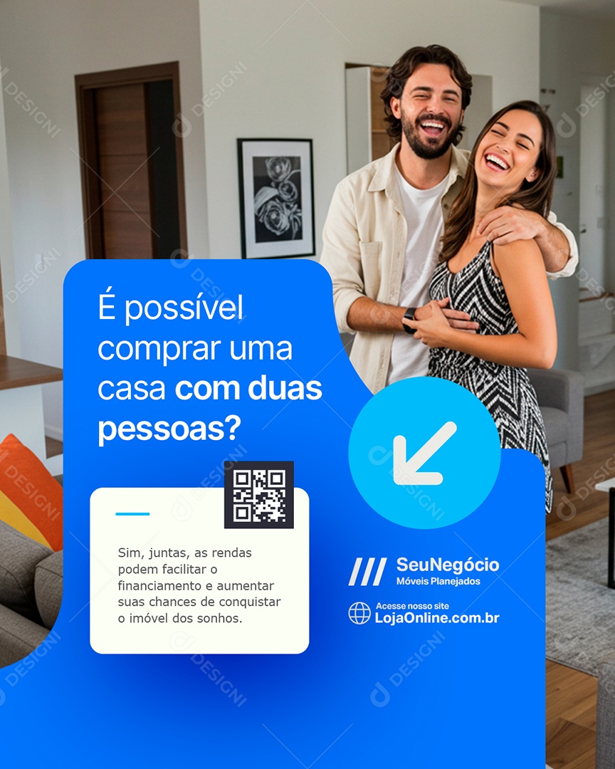 Imobiliária É Possível Comprar Uma Casa com Duas Pessoas Social Media PSD Editável