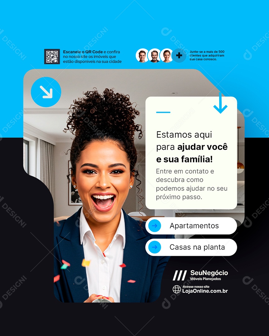 Imobiliária Estamos Aqui para Ajudar Você e Sua Família Social Media PSD Editável