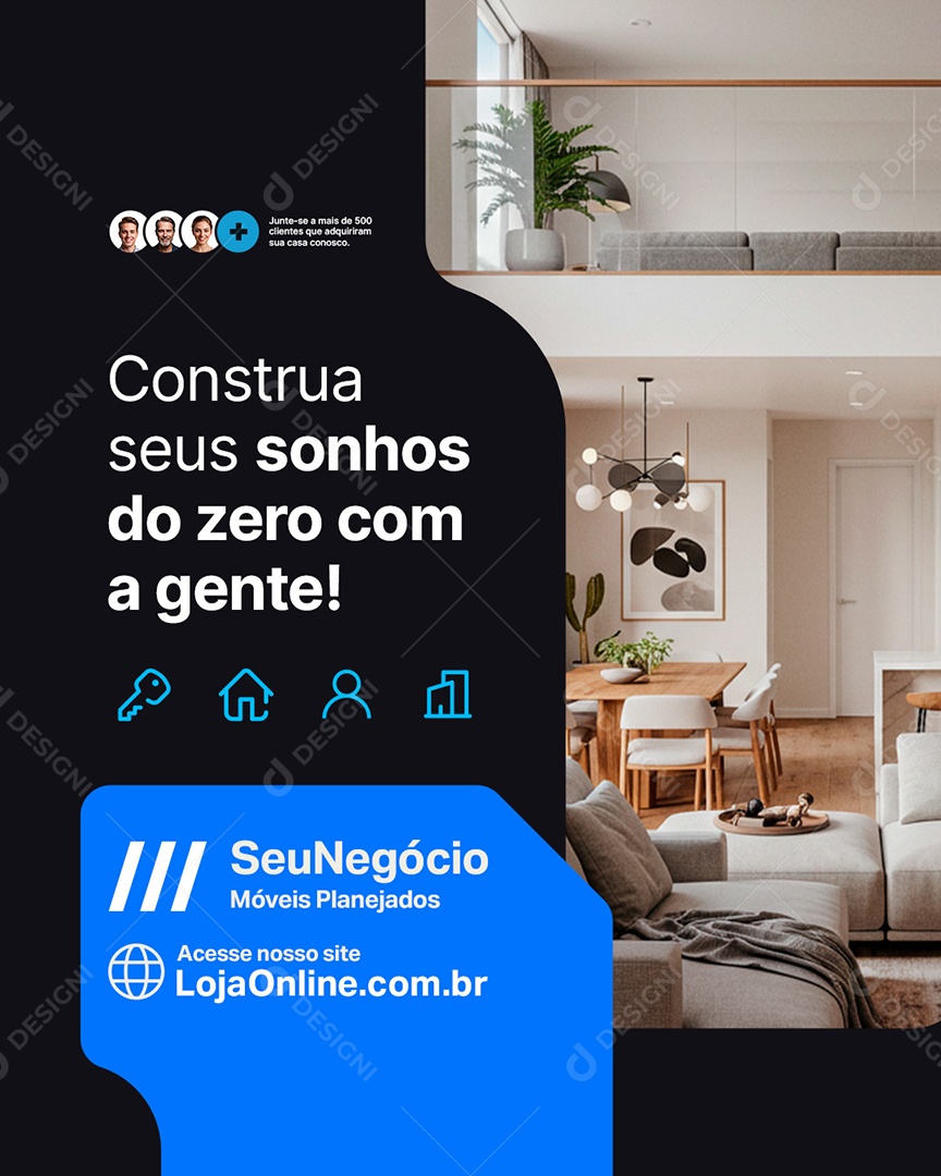 Imobiliária Construa Seus Sonhos do Zero Social Media PSD Editável
