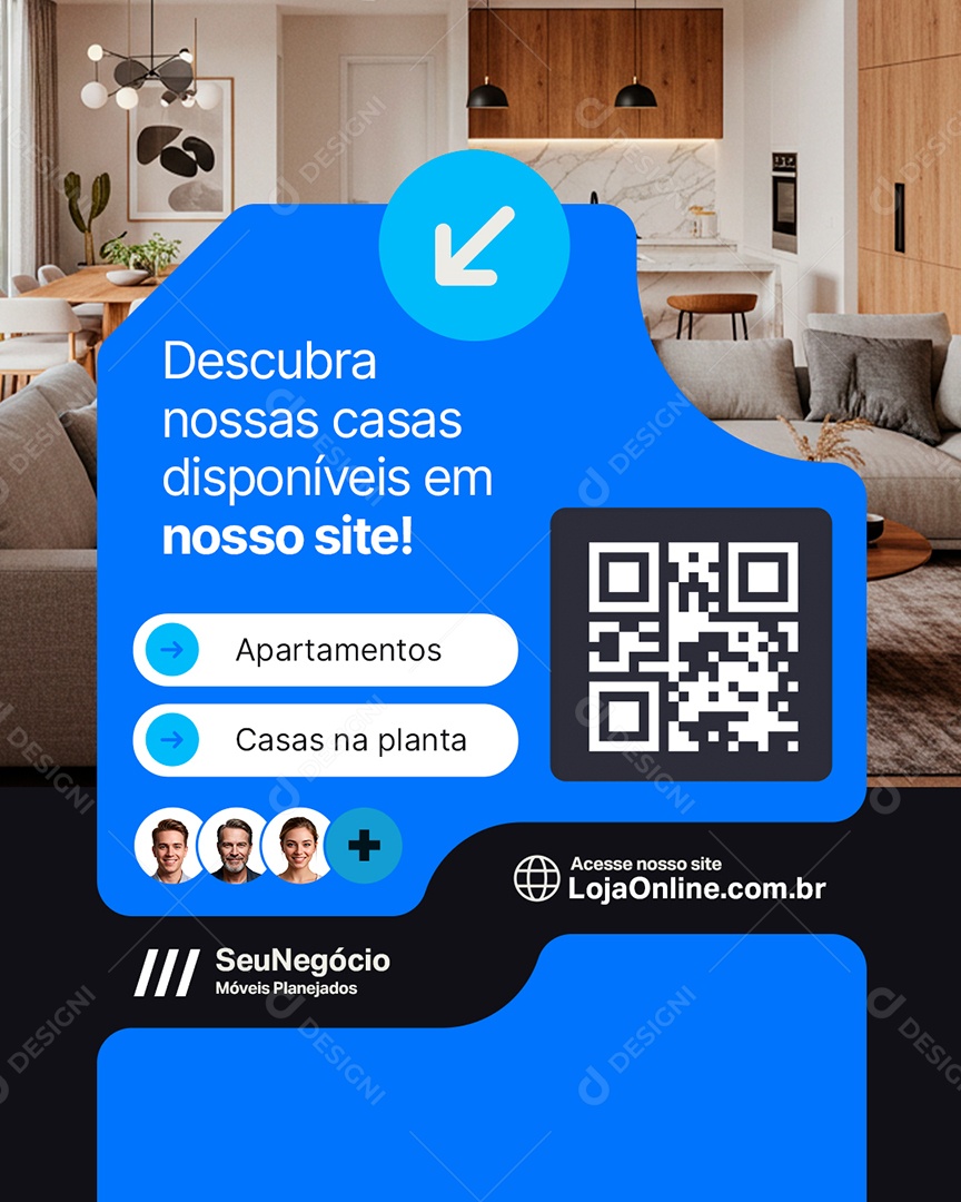 Imobiliária Descubra Nossas Casas Disponíveis Social Media PSD Editável