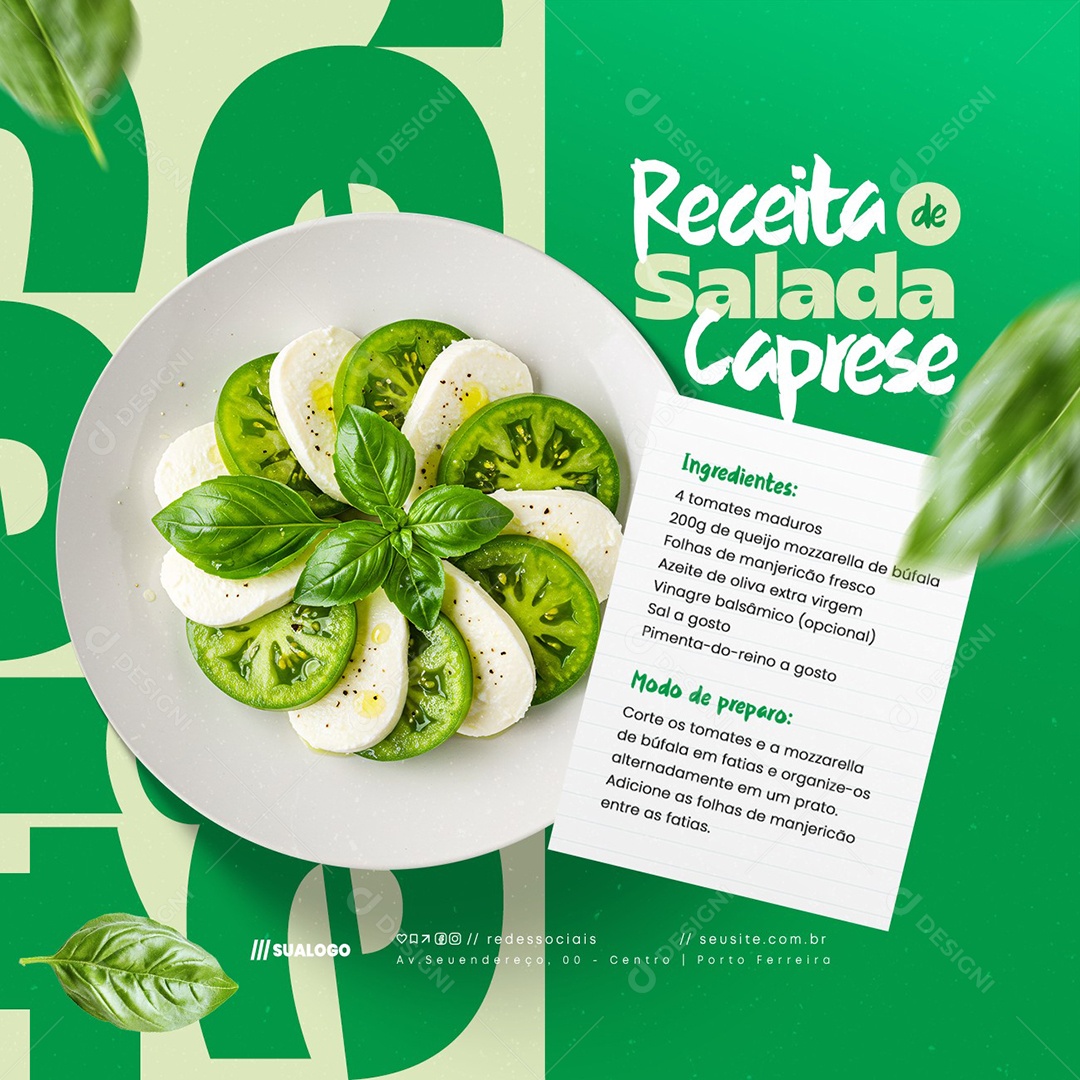 Receita de Salada Caprese Restaurante Social Media PSD Editável