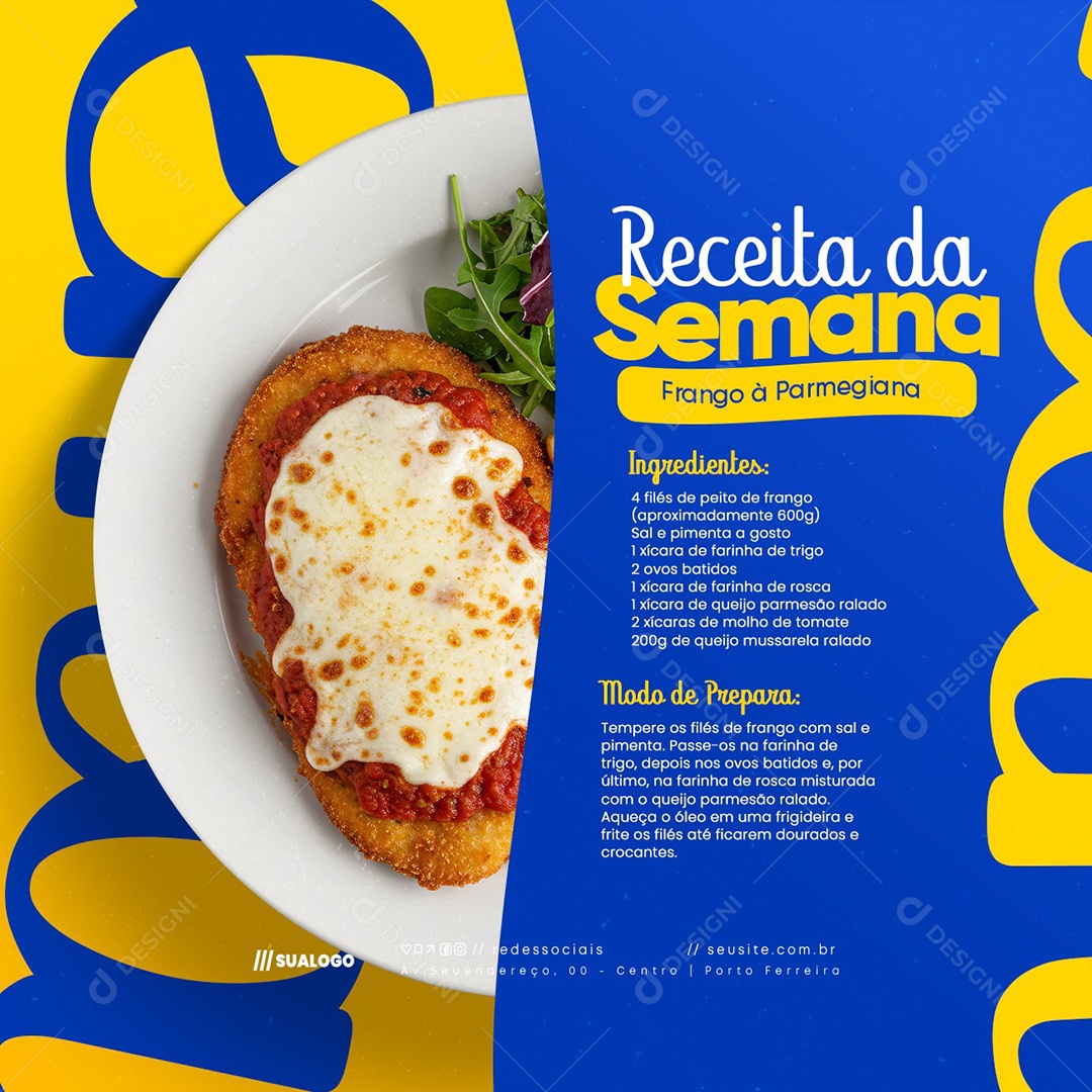 Receita da Semana Frango à Parmegiana Restaurante Social Media PSD Editável