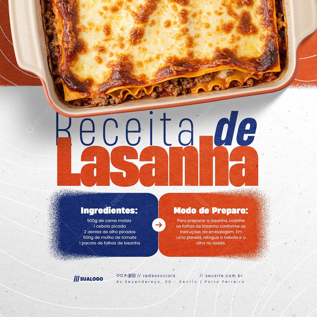 Receita de Lasanha Restaurante de Massas Social Media PSD Editável