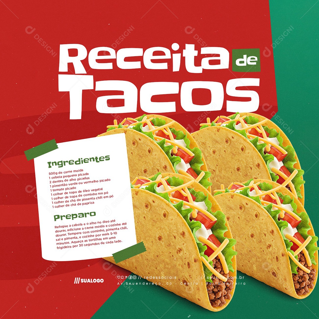 Receita de Tacos Comida Mexicana Social Media PSD Editável