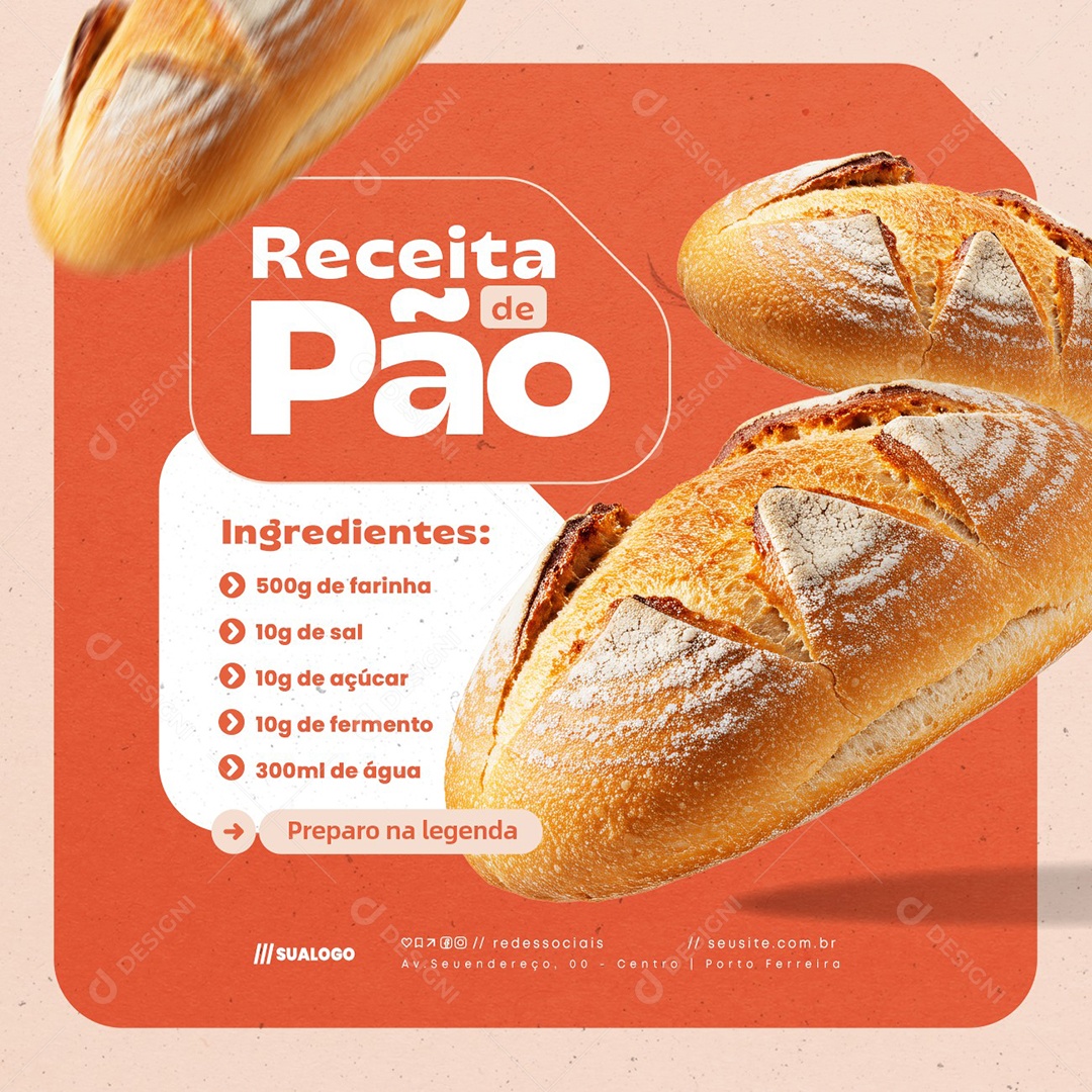 Receita de Pão Padaria Social Media PSD Editável