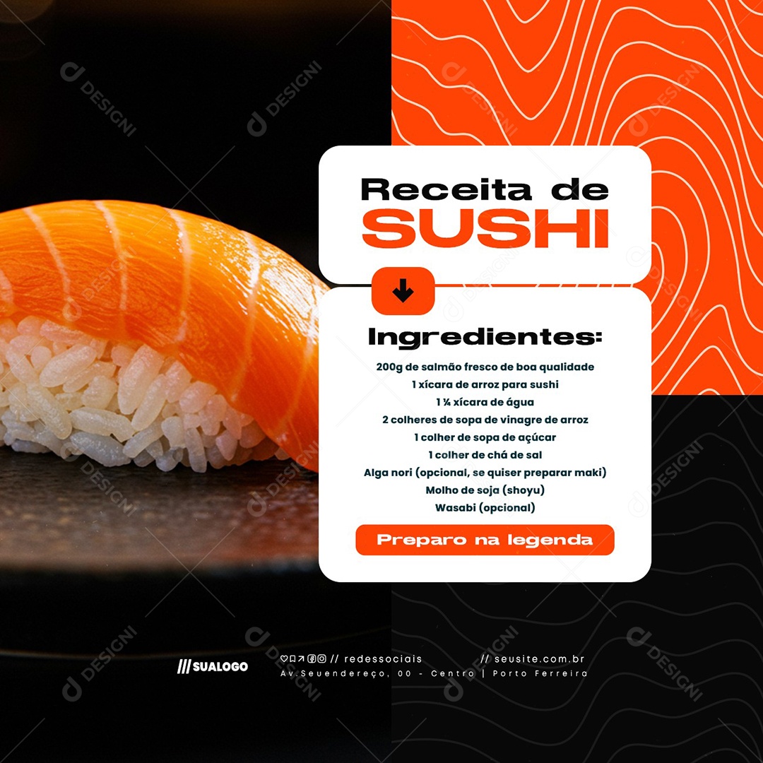 Receita de Sushi Comida Japonesa Social Media PSD Editável