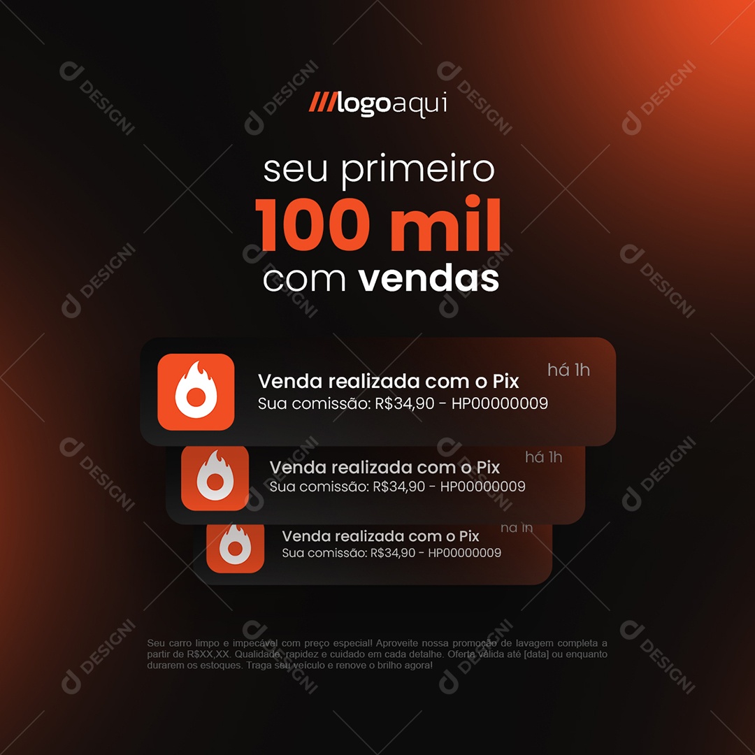 Notificação de Vendas Hotmart Seu Primeiro Cem Mil Com Vendas Social Media PSD Editável