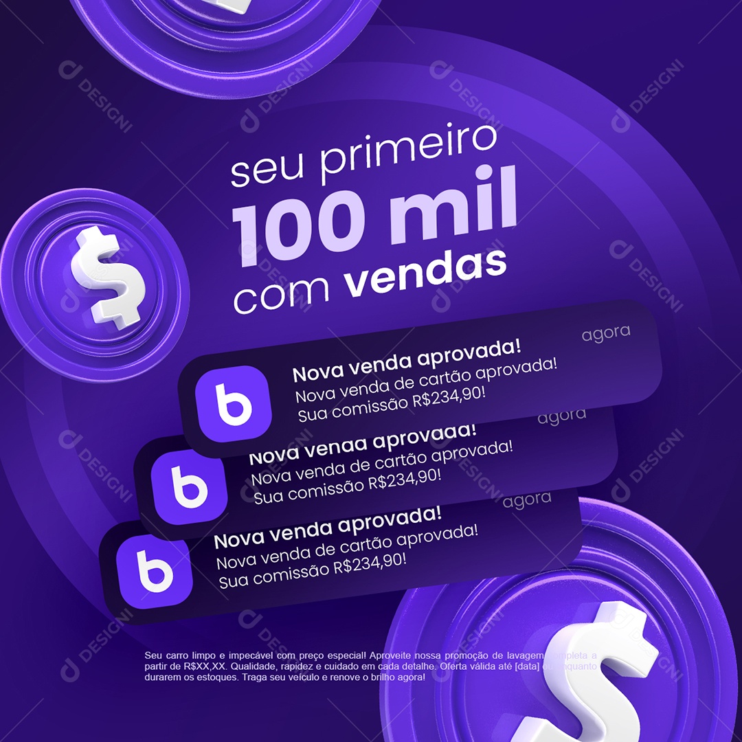 Notificação de Vendas Braip Seu Primeiro Cem Mil Com Vendas Social Media PSD Editável