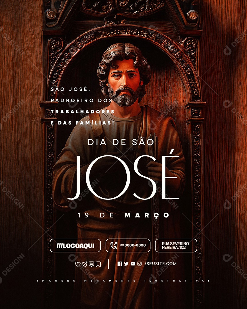 Dia de São José 19 de Março Padroeiro dos Trabalhadores Social Media PSD Editável