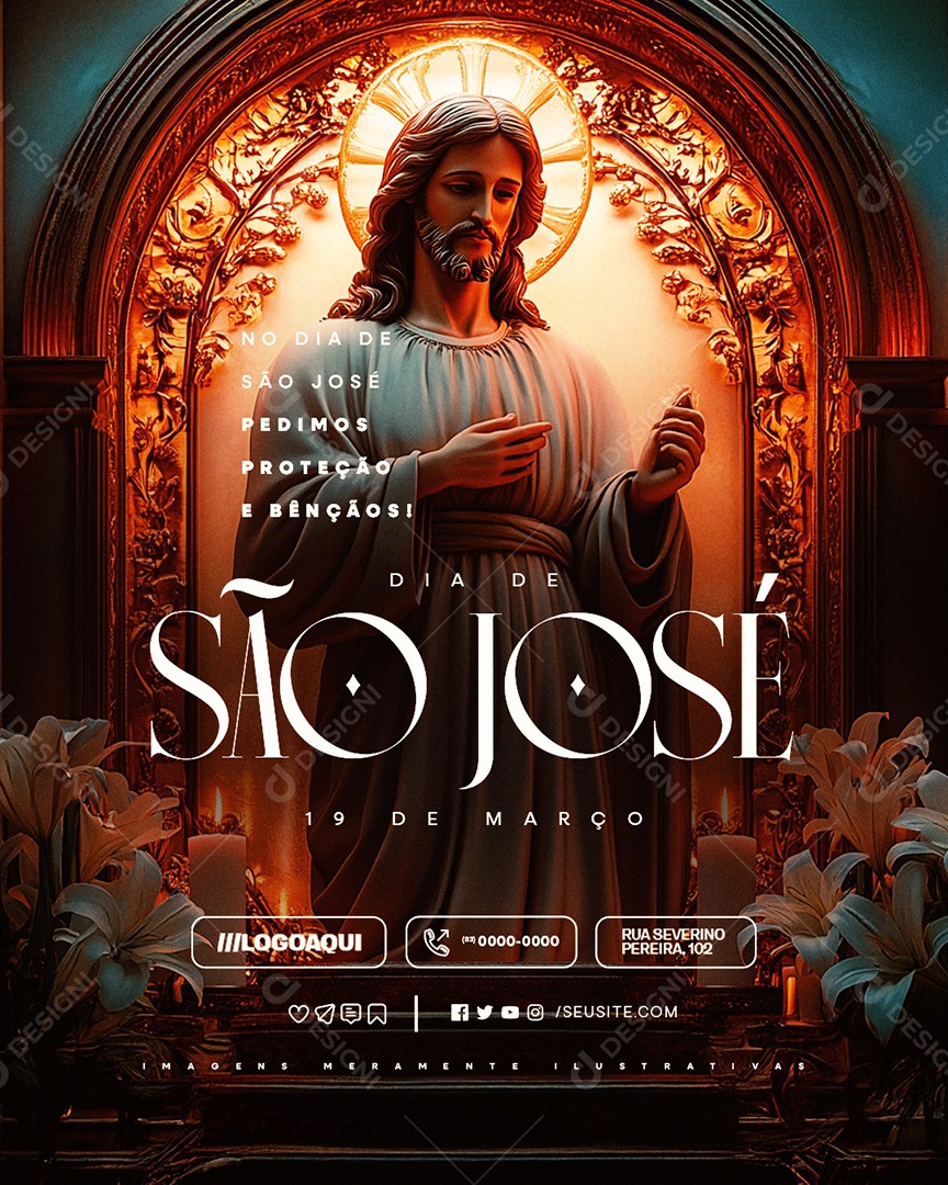 Dia de São José 19 de Março Pedimos Proteção e Bênçãos Social Media PSD Editável