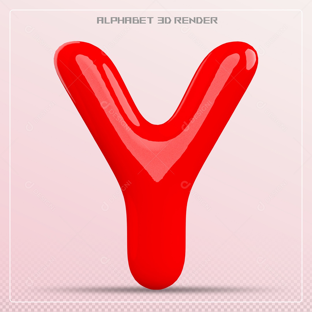 Elemento 3D Letra Y Vermelha para Composição PSD