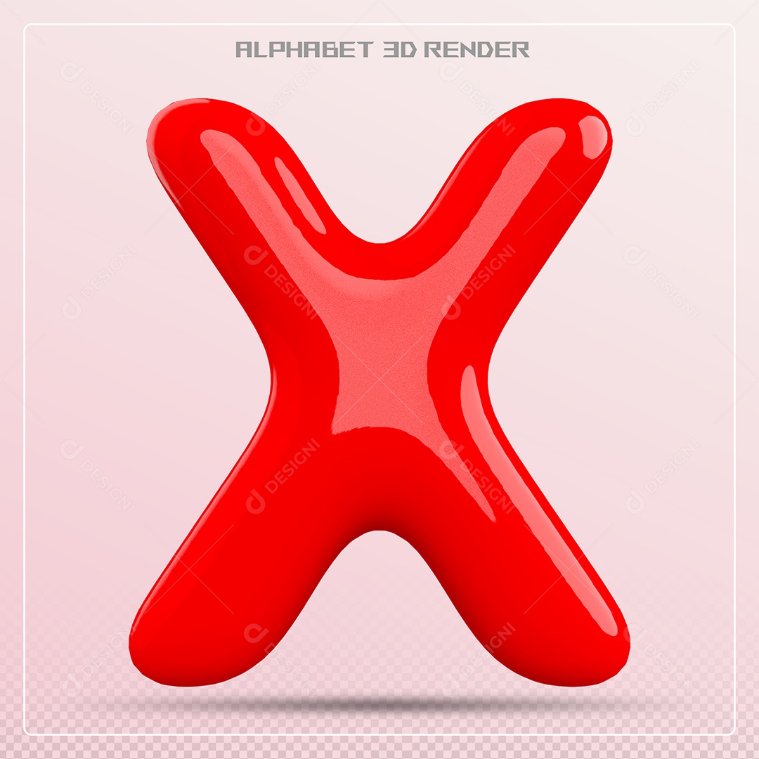 Elemento 3D Letra X Vermelha para Composição PSD
