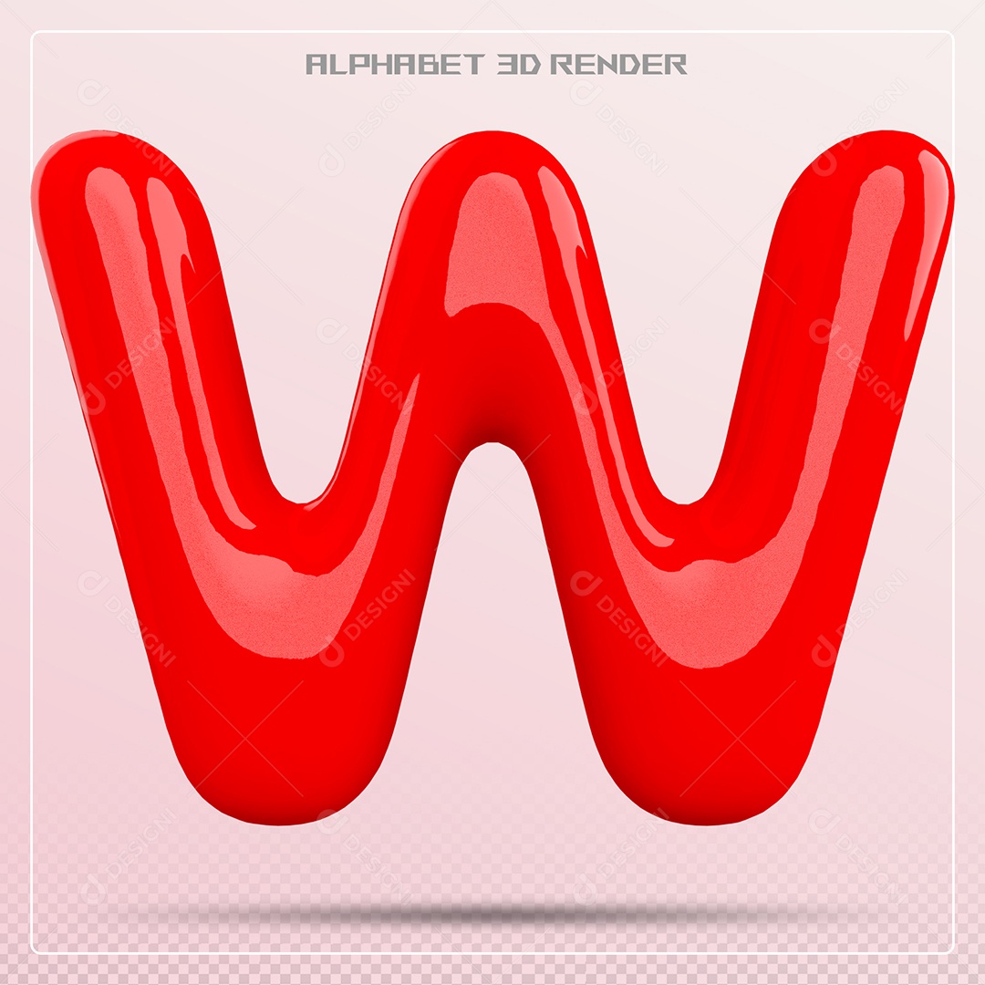 Elemento 3D Letra W Vermelha para Composição PSD