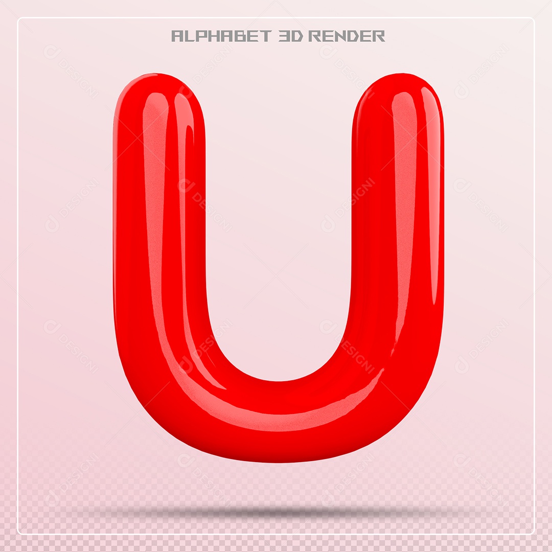 Elemento 3D Letra U Vermelha para Composição PSD