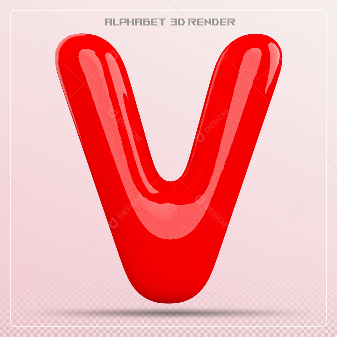 Elemento 3D Letra V Vermelha para Composição PSD