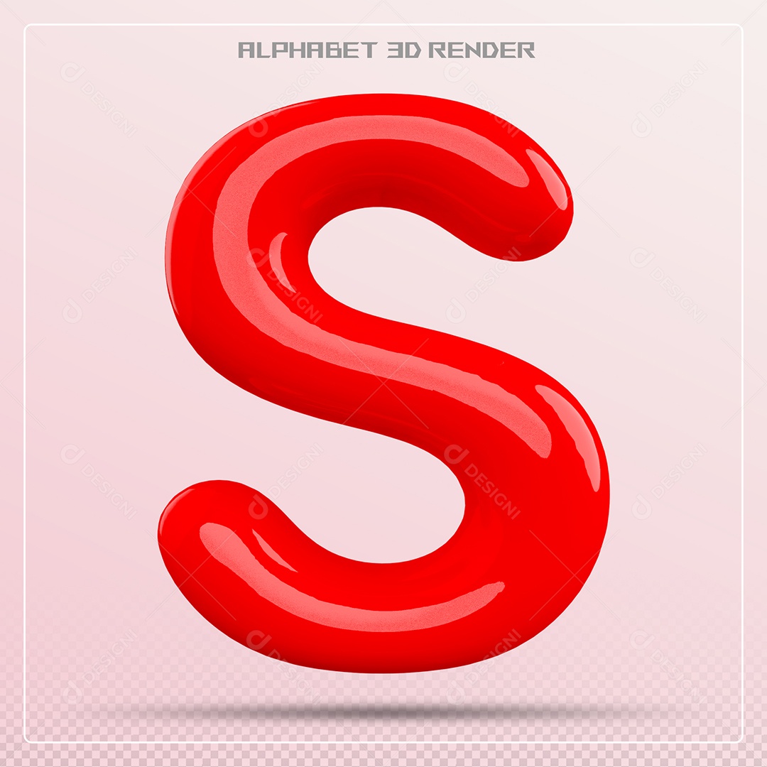 Elemento 3D Letra S Vermelha para Composição PSD
