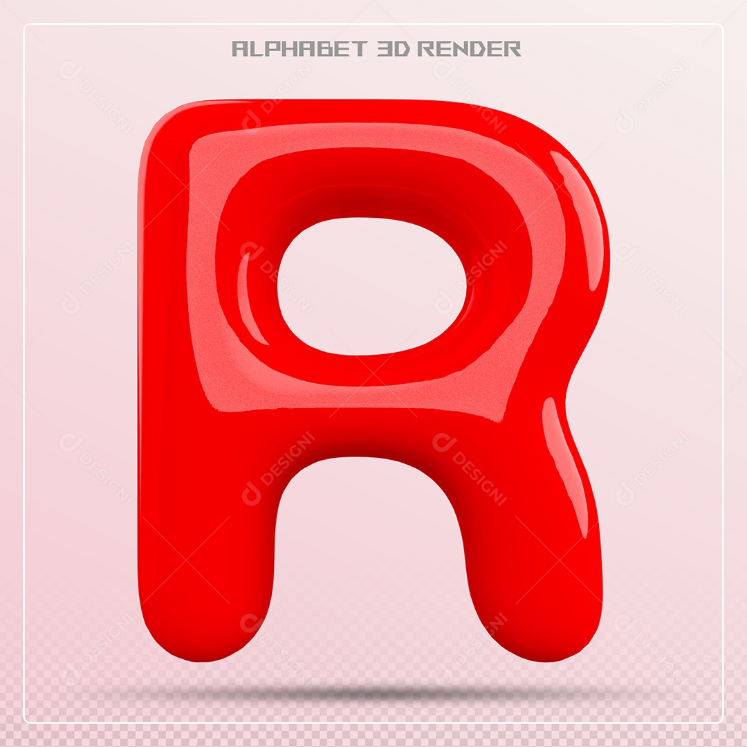 Elemento 3D Letra R Vermelha para Composição PSD
