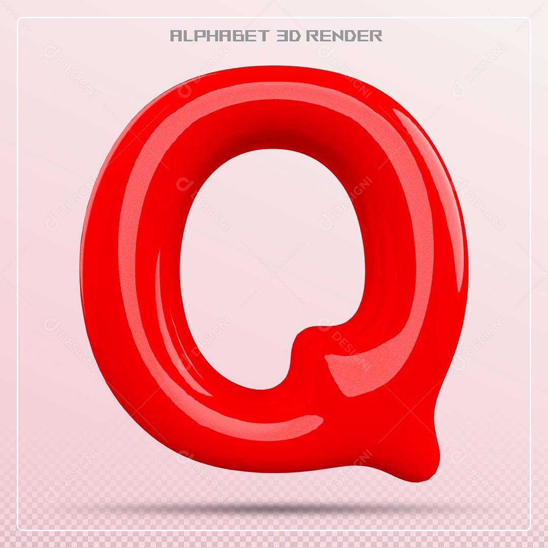 Elemento 3D Letra Q Vermelha para Composição PSD