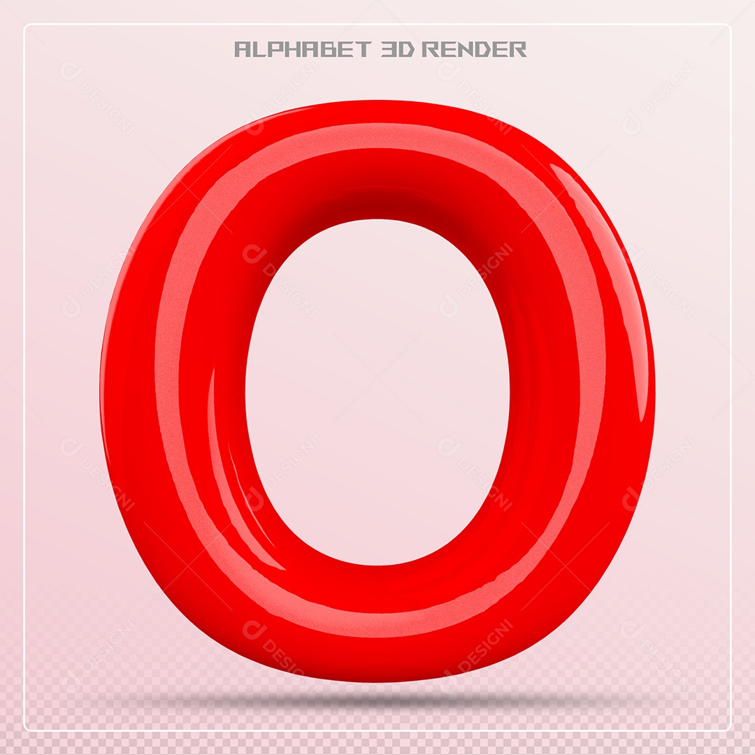 Elemento 3D Letra O Vermelha para Composição PSD