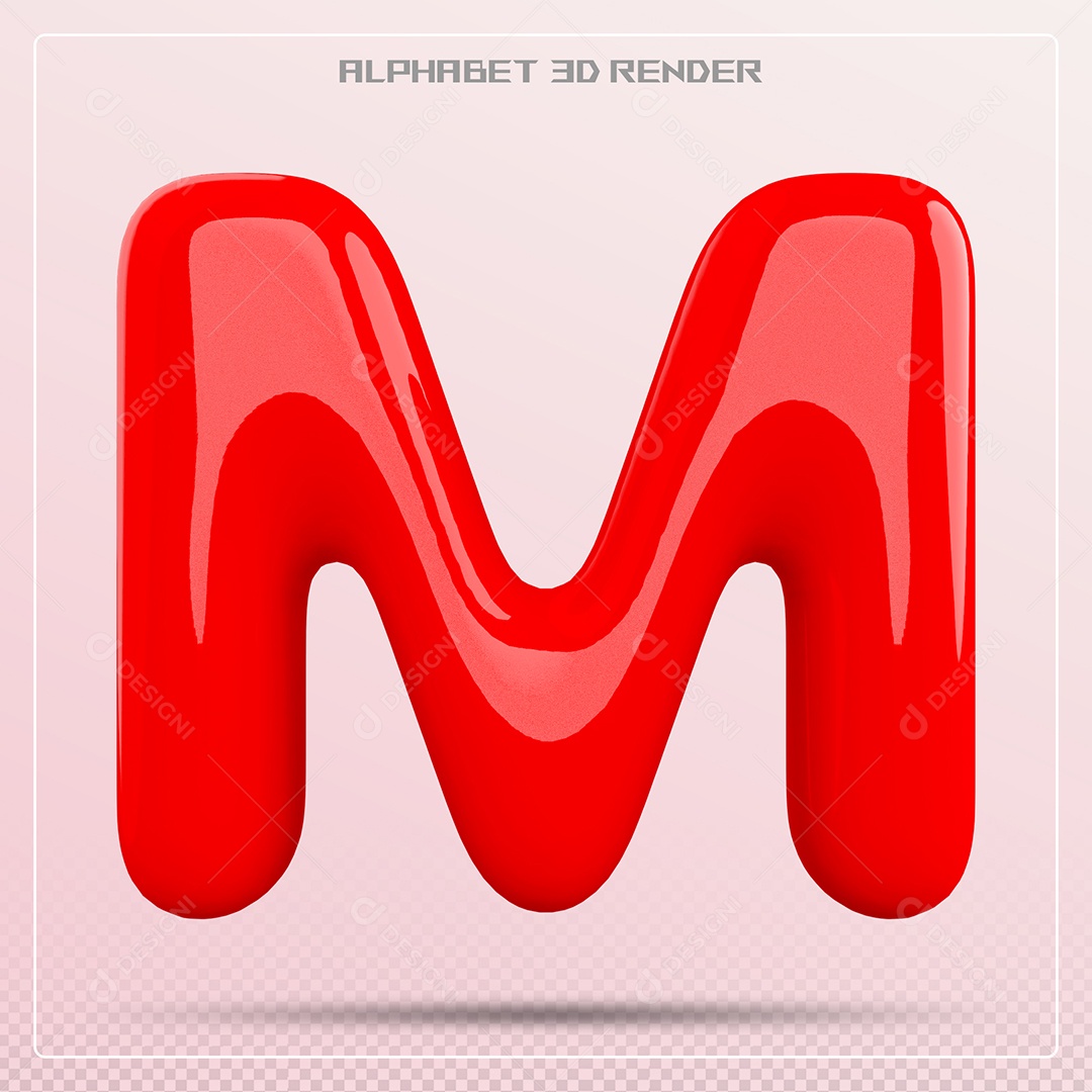 Elemento 3D Letra M Vermelha para Composição PSD
