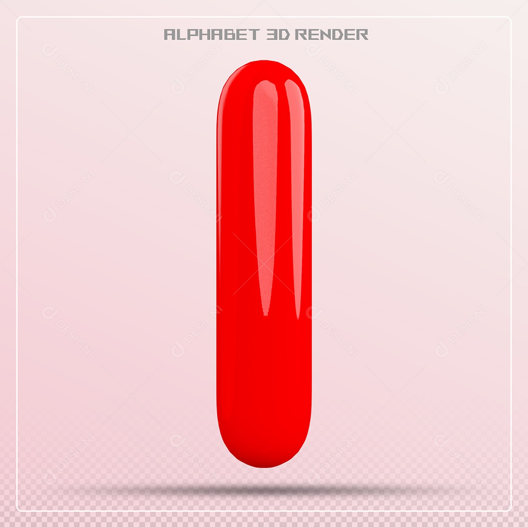 Elemento 3D Letra I Vermelha para Composição PSD