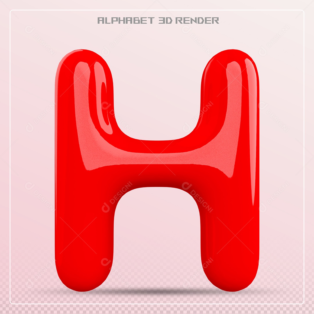 Elemento 3D Letra H Vermelha para Composição PSD