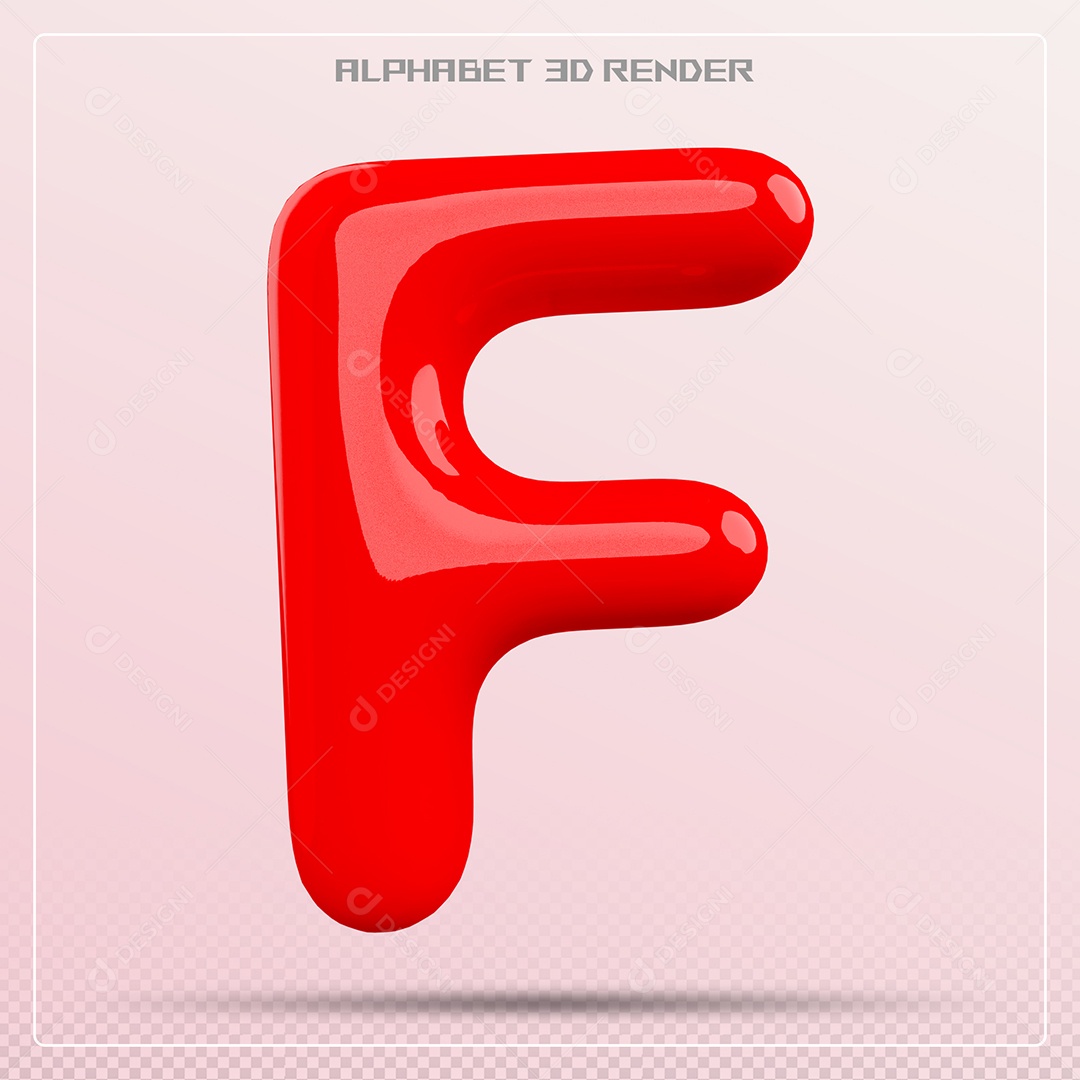 Elemento 3D Letra F Vermelha para Composição PSD