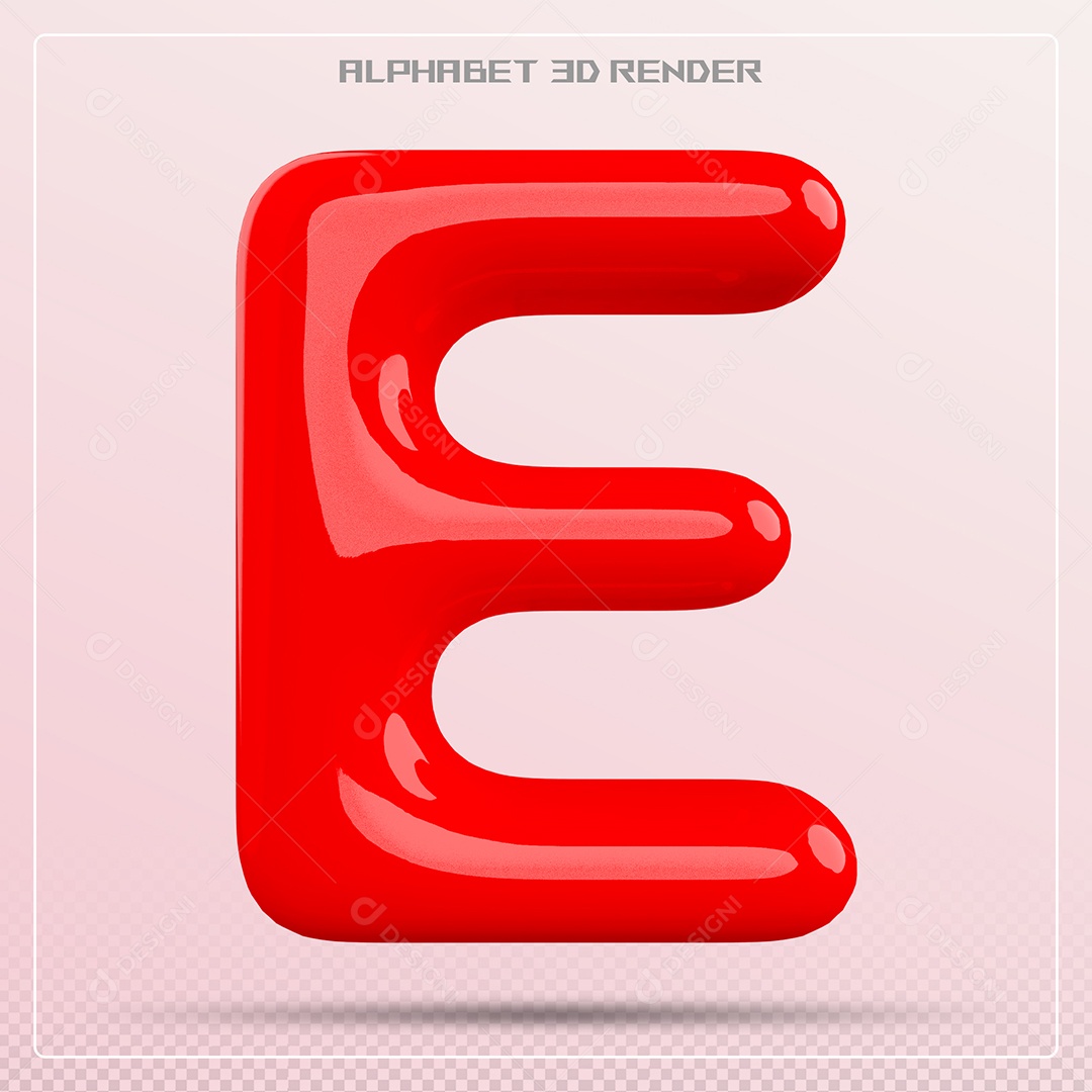 Elemento 3D Letra E Vermelha para Composição PSD