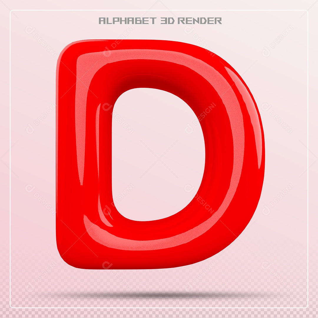 Elemento 3D Letra D Vermelha para Composição PSD