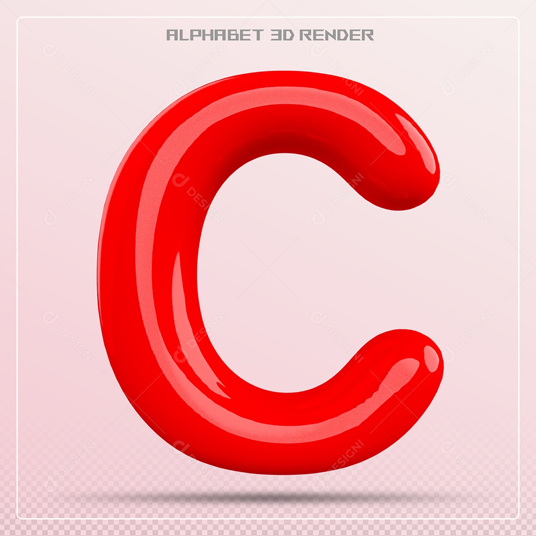 Elemento 3D Letra C Vermelha para Composição PSD