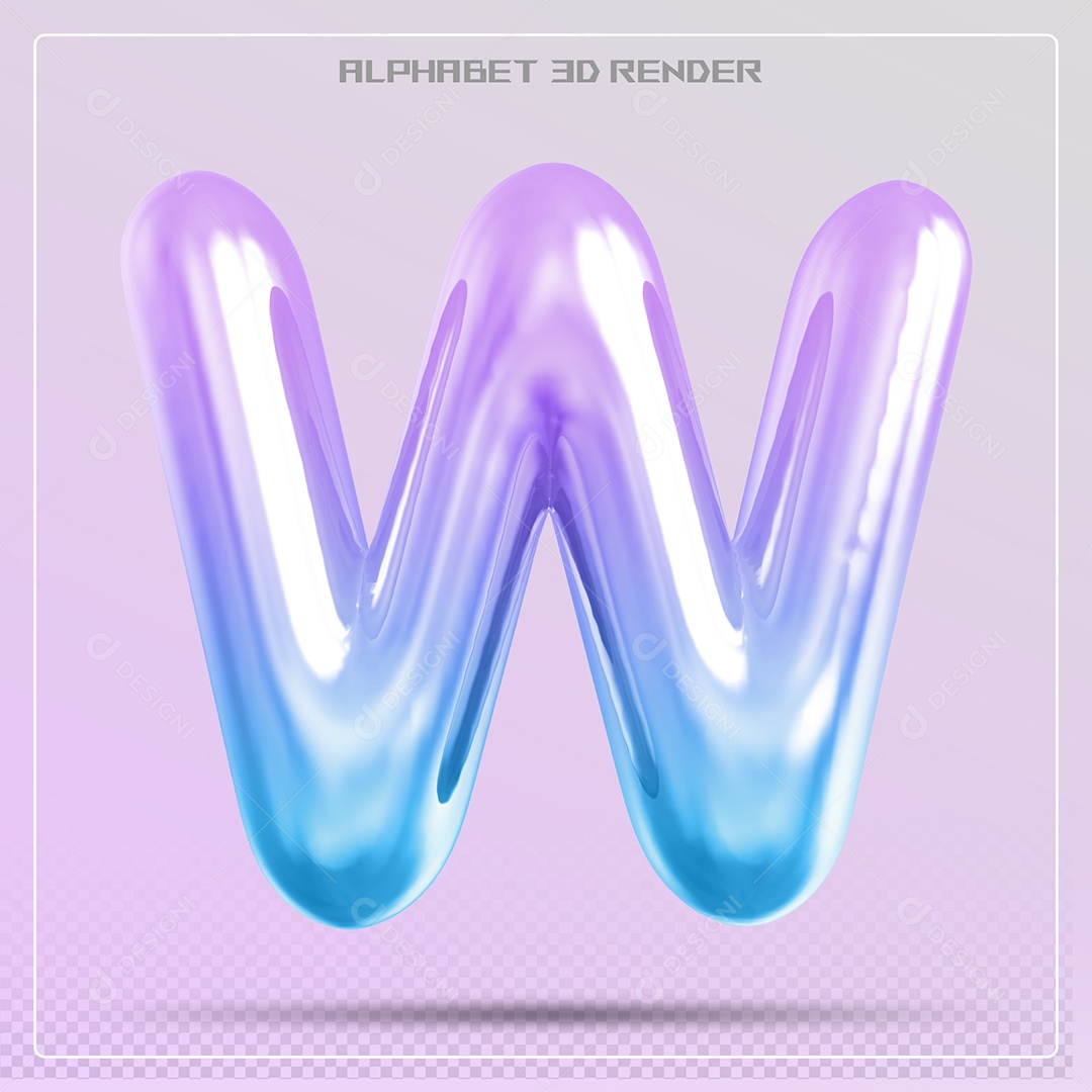 Elemento 3D Letra W Colorida Para Composição PSD